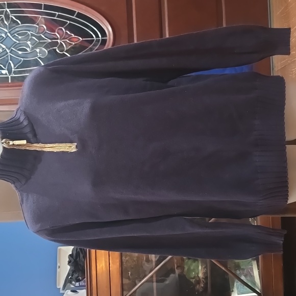 Karen Scott Sweaters - Karen Scott Quarter Zip Mock Neck Navy Blue Sweater, M,  100% Cotton